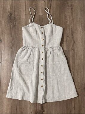 Urban Outfitters Light Gray Textured Houndstooth Linen-Cotton Dress